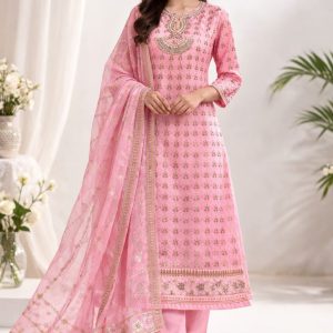 baby pink georgette 3 piece dress heavy embroidered party wear