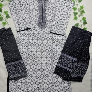 Black White Cotton 3 Piece Salwar Kameez